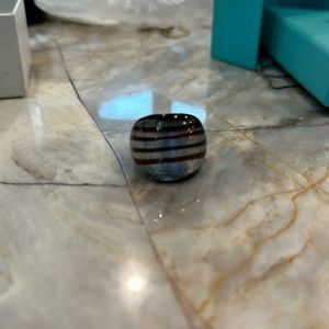 Brand new size 5 ring black, silver and brown glass